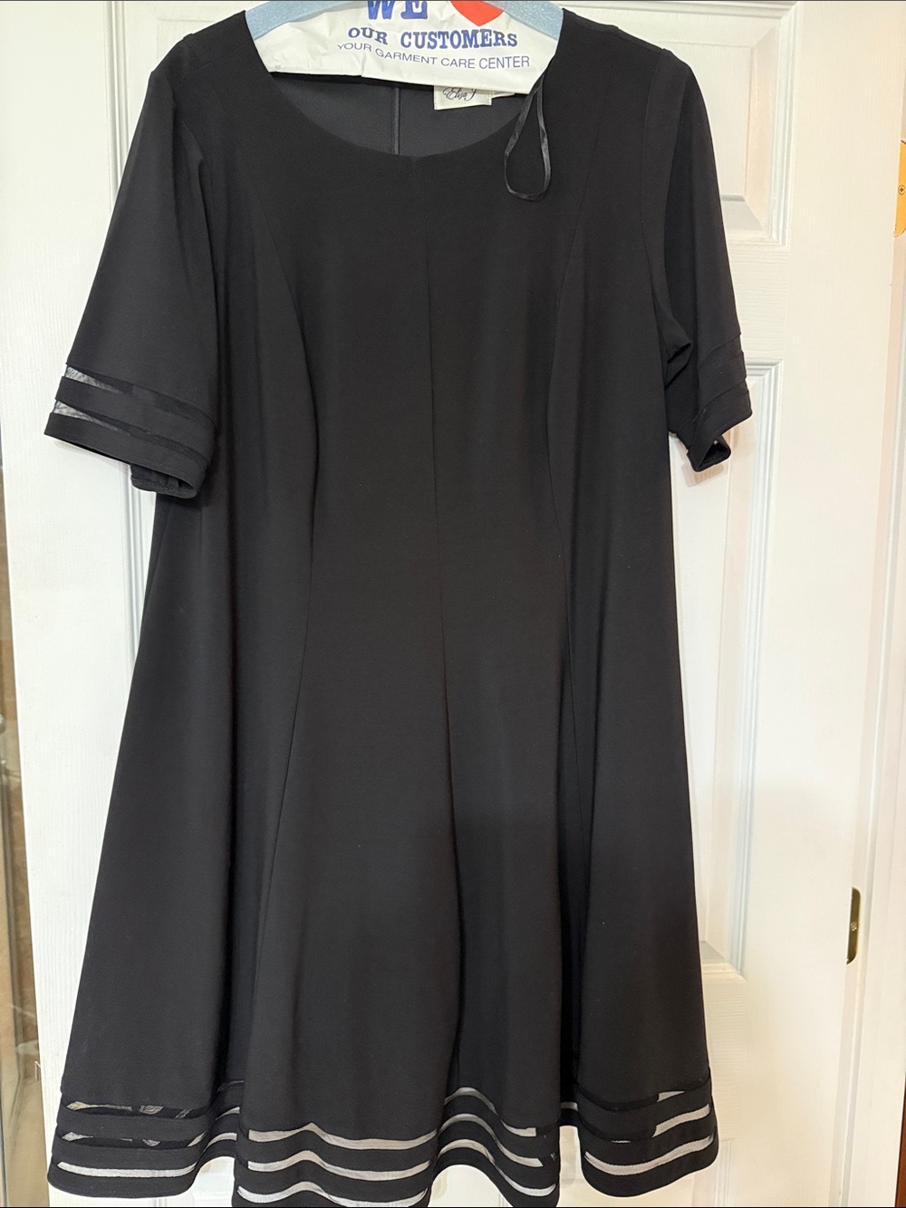 Eliza J Black Midi A-Line Dress with Sheer Stripe Trim